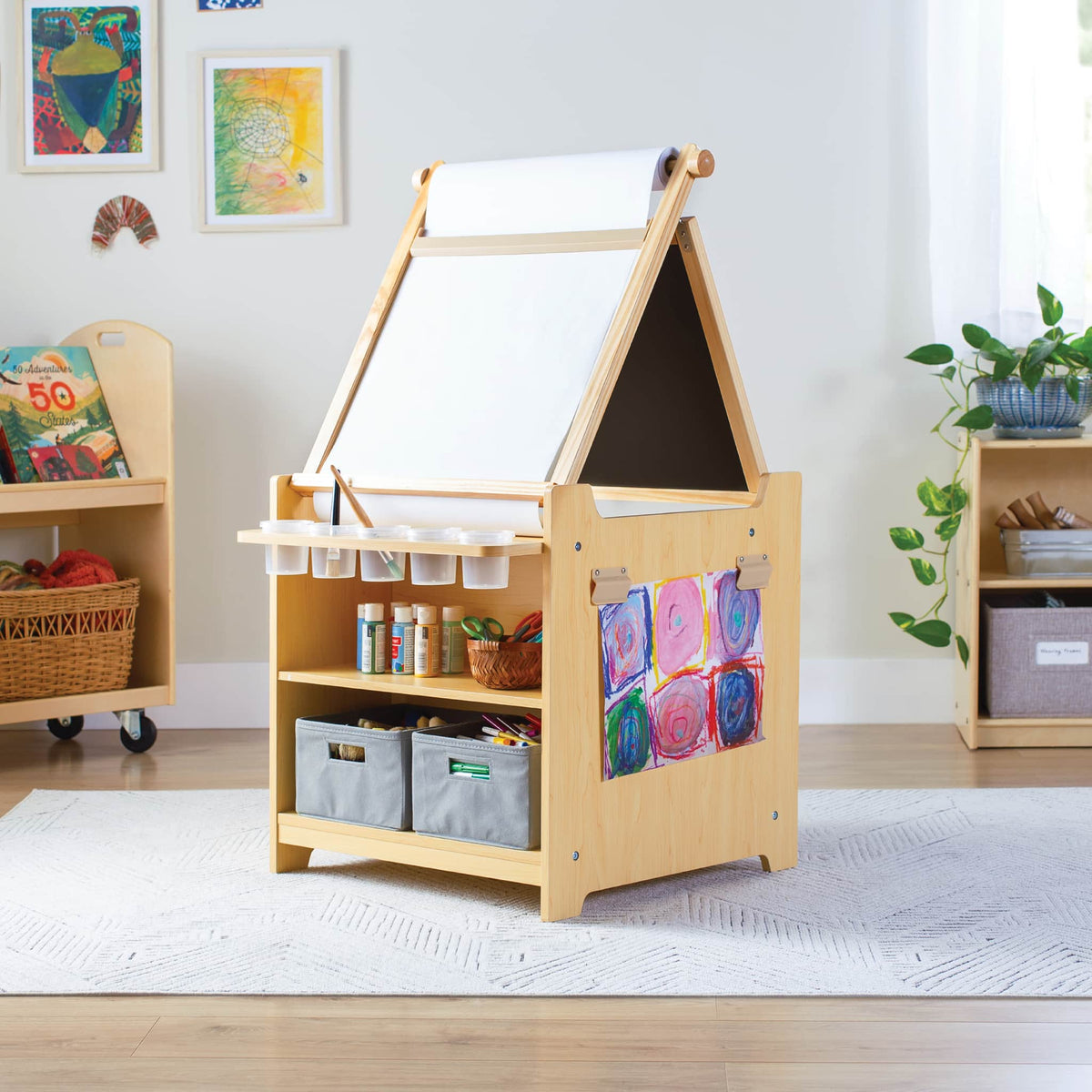 G51091 Desk to Easel Art Cart Natural Env 0121 Config A Front | Natural