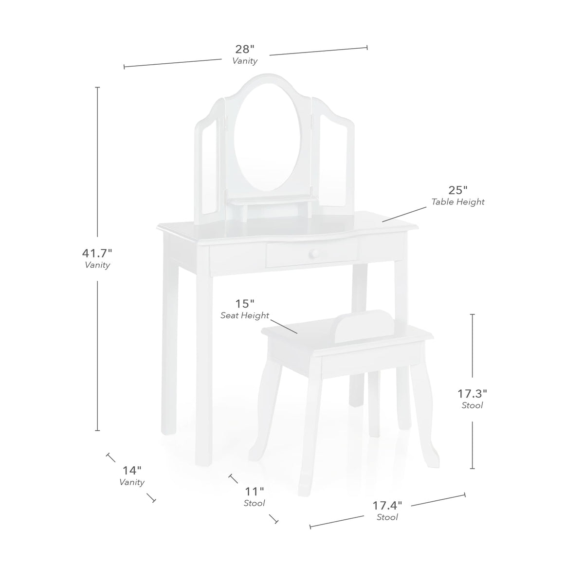 G85710 Classic Vanity and Stool white dimension | White