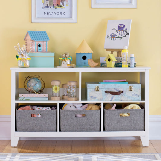 G76804 White Low Bookcase Environmental 1Crop | Linen White