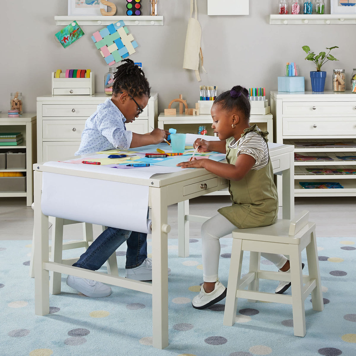G77107 Martha Stewart Crafting Kids Art Table and Paper Roll White Lifestyle 2 | Linen White