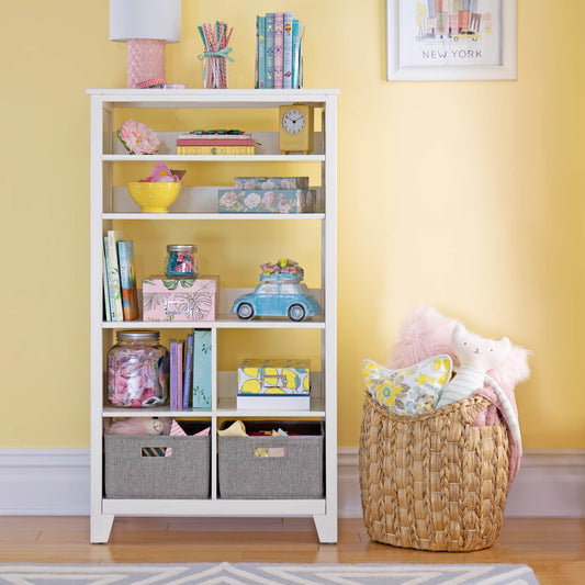 G76805 White Tall Bookcase Environmental 1Crop | Linen White
